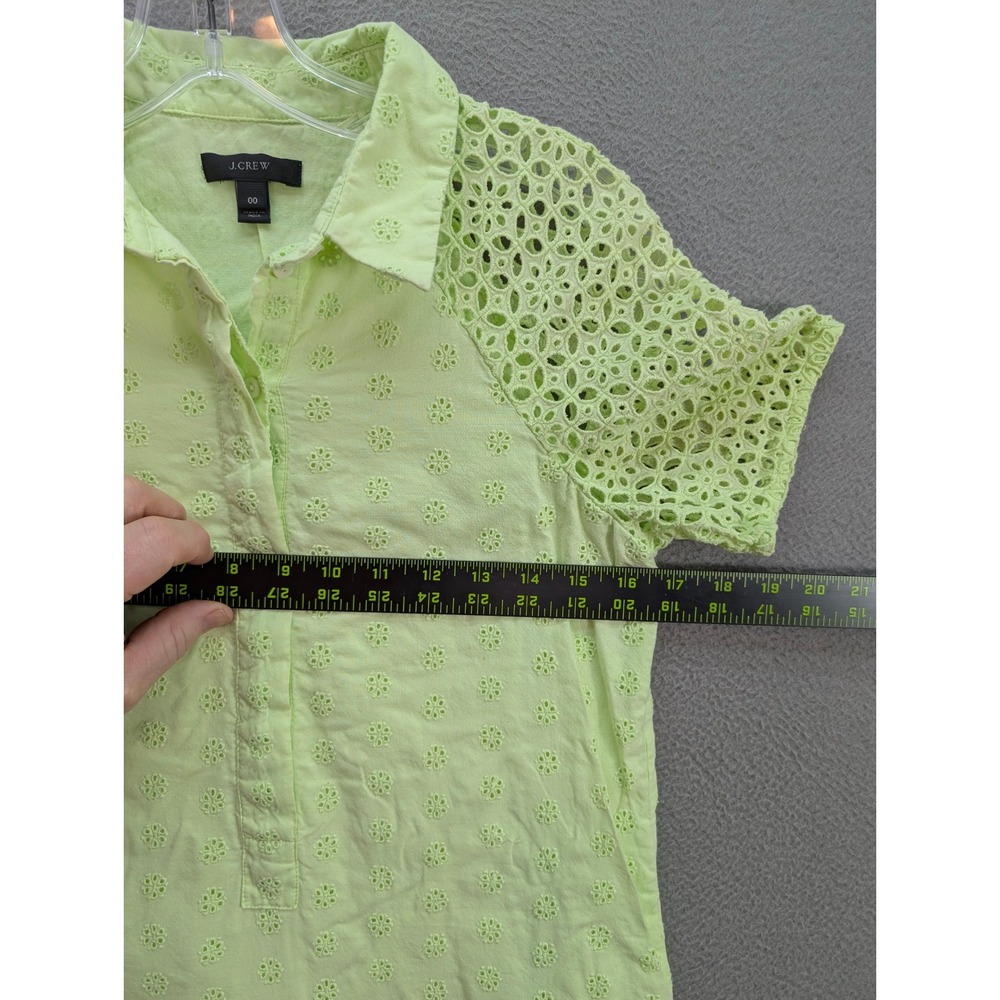 J.Crew Eyelet Shirt Dress Short‎ Sleeve Collared Casual Preppy Women's 00 Green - Picture 7 of 11